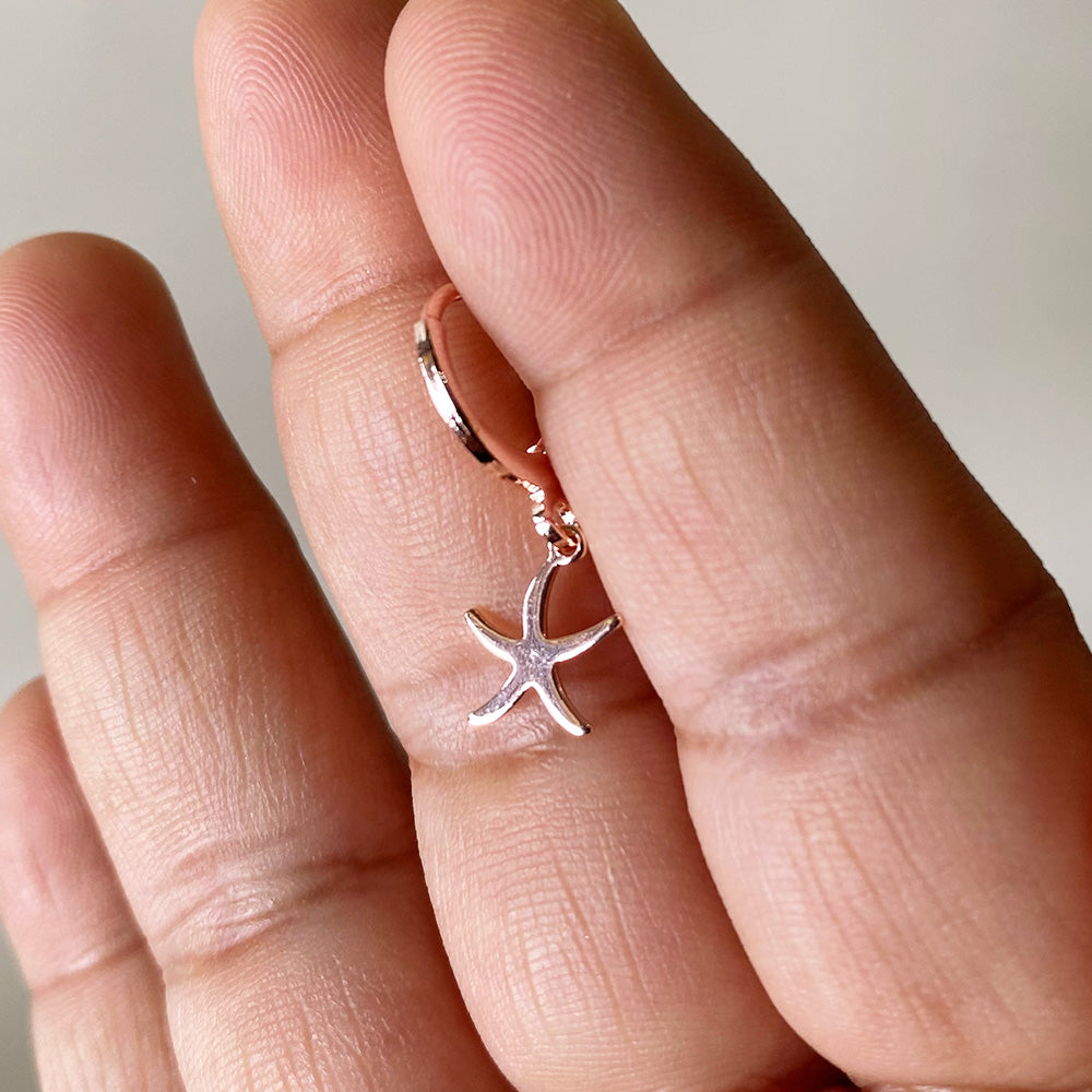 Mini Starfish Drop Earrings - RoseGold