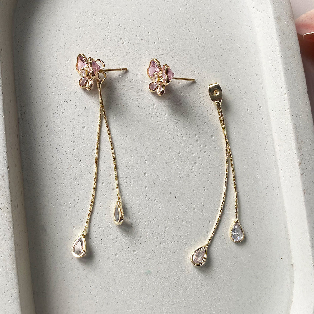 Butterfly Rain Drop Earrings - Gold (Anti-Tarnish)
