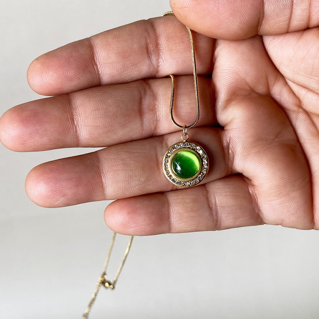 Celeste Green Halo Pendant Necklace