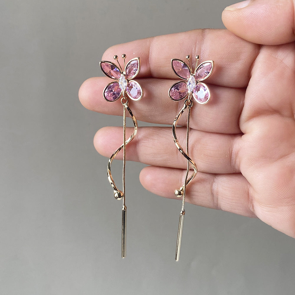 Fluttering Jewel Drop Earrings - Gold (Anti-Tarnish)