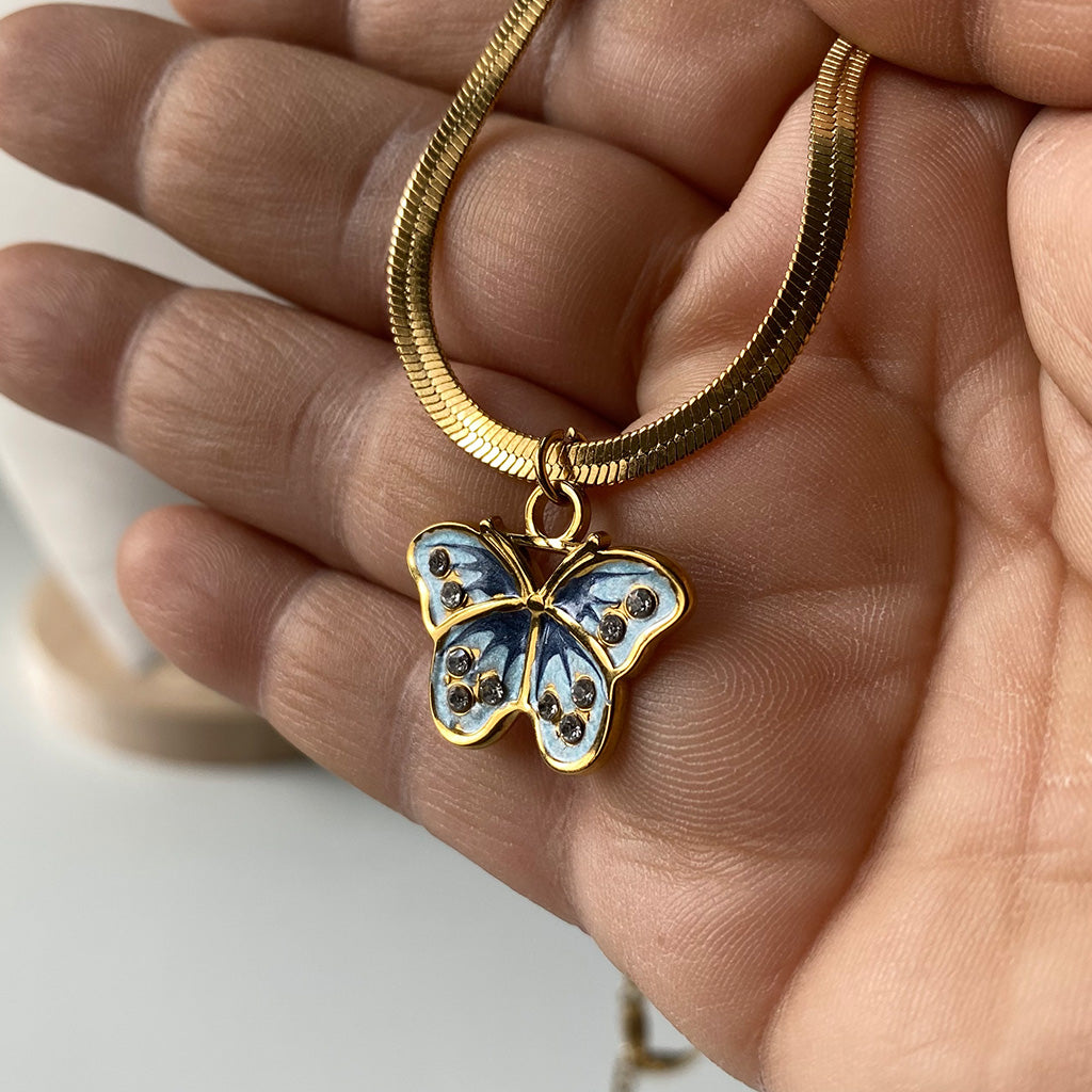 Blue Flutter Butterfly Necklace