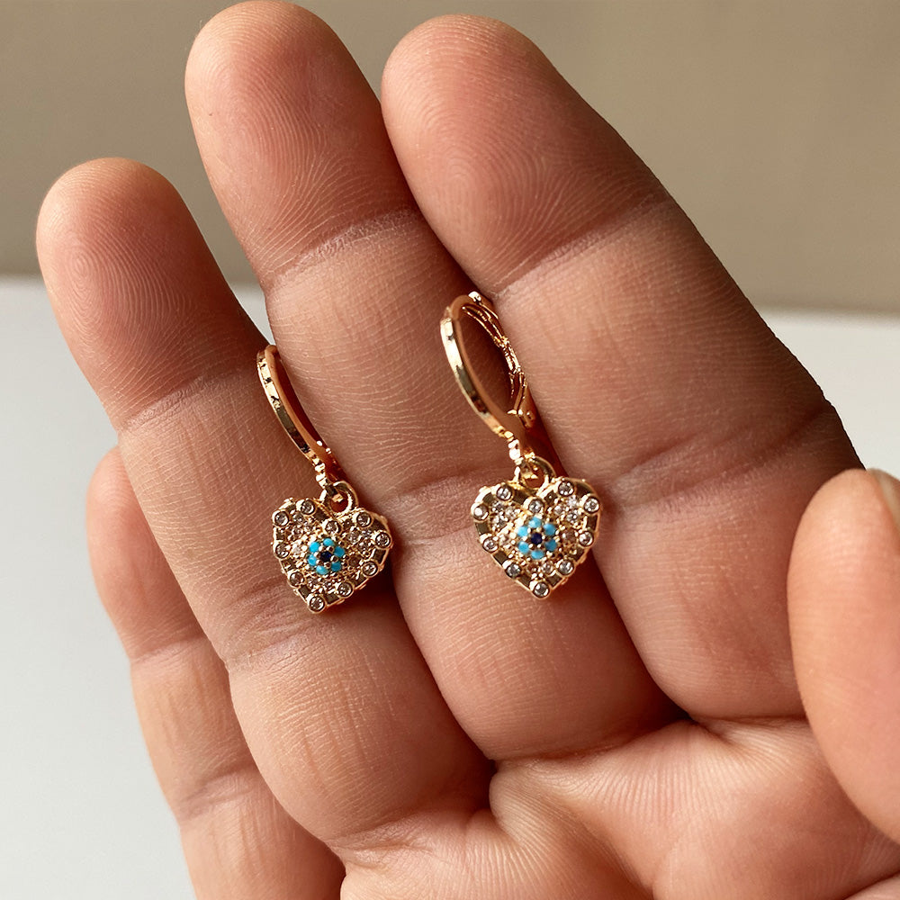 Evil Eye Heart Drop Earrings - Gold (Anti-Tarnish)
