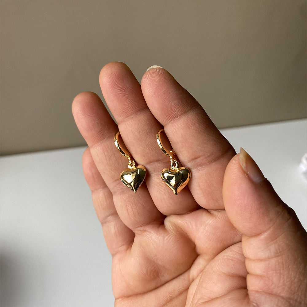 Large Golden Heart Drop Earrings - Gold