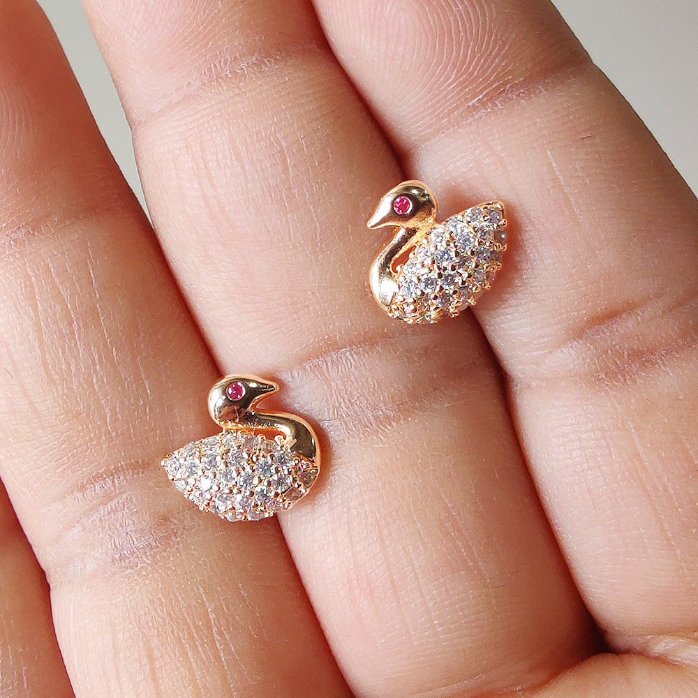 Mini Swan Lake Crystal Stud Earrings - RoseGold