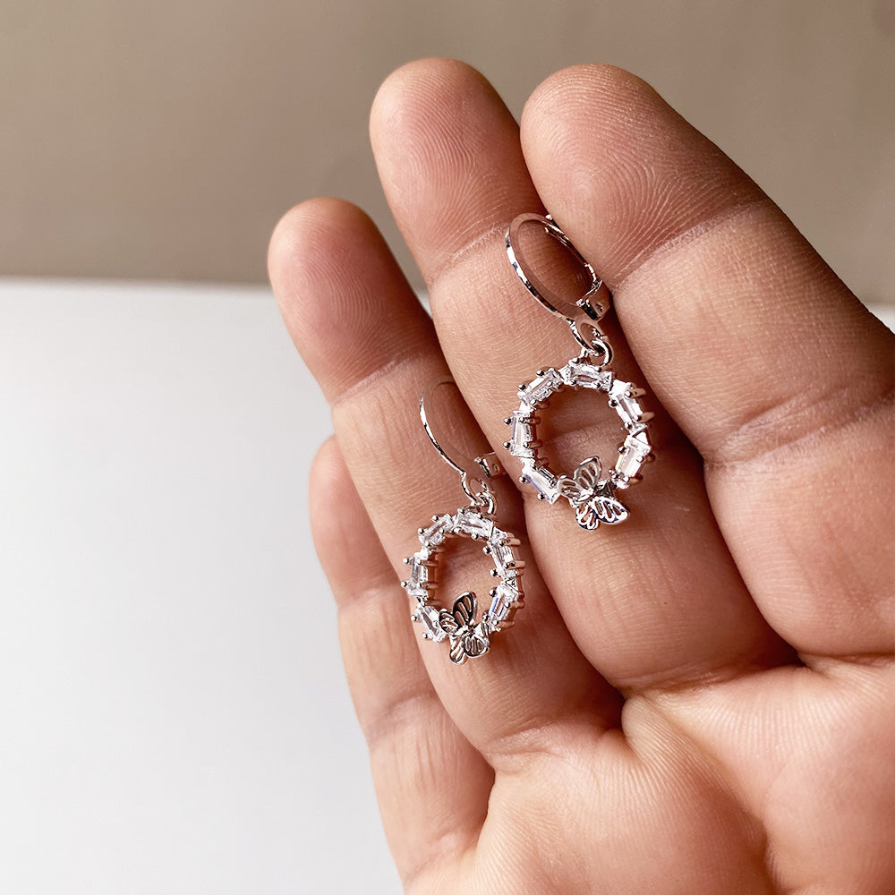 Butterfly Halo Drop Earrings - Silver (Anti-Tarnish)
