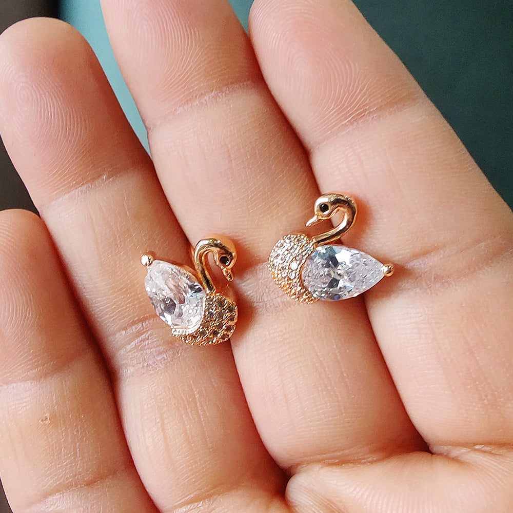 Crystal Swan Stud Earrings - RoseGold