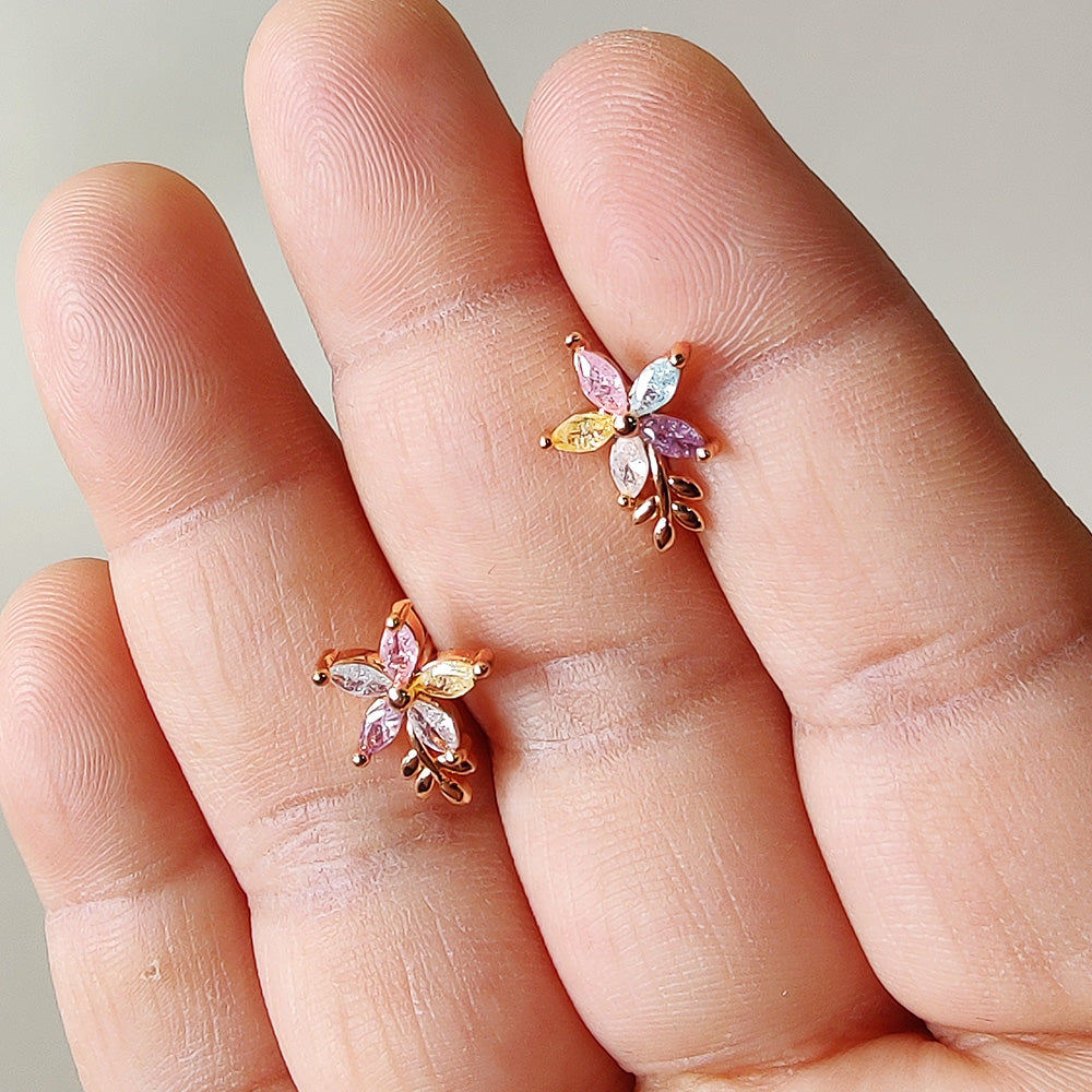 Spring Bloom Crystal Stud Earrings - Gold
