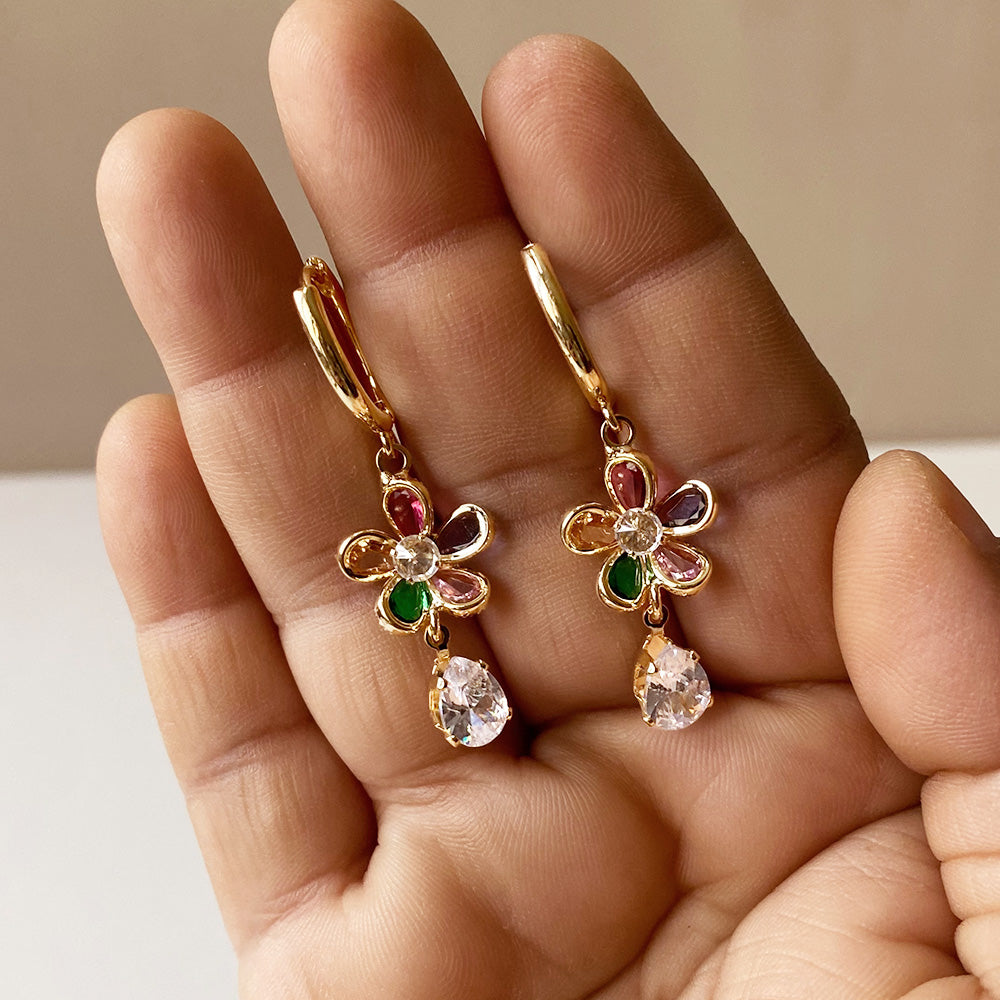 Floral Teardrop Earrings - Gold (Anti-Tarnish)