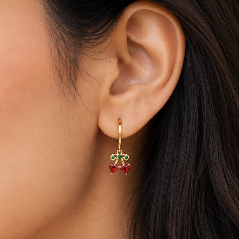 Mini Cherry Drop Earrings - Gold