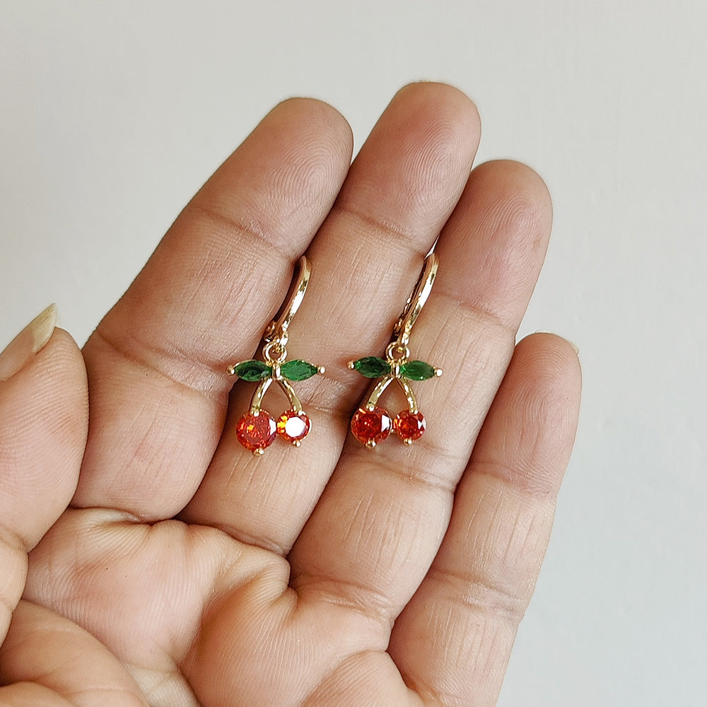 Mini Cherry Drop Earrings - Gold