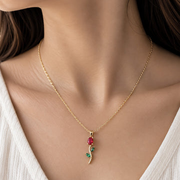 Ruby Tulip Stem Necklace