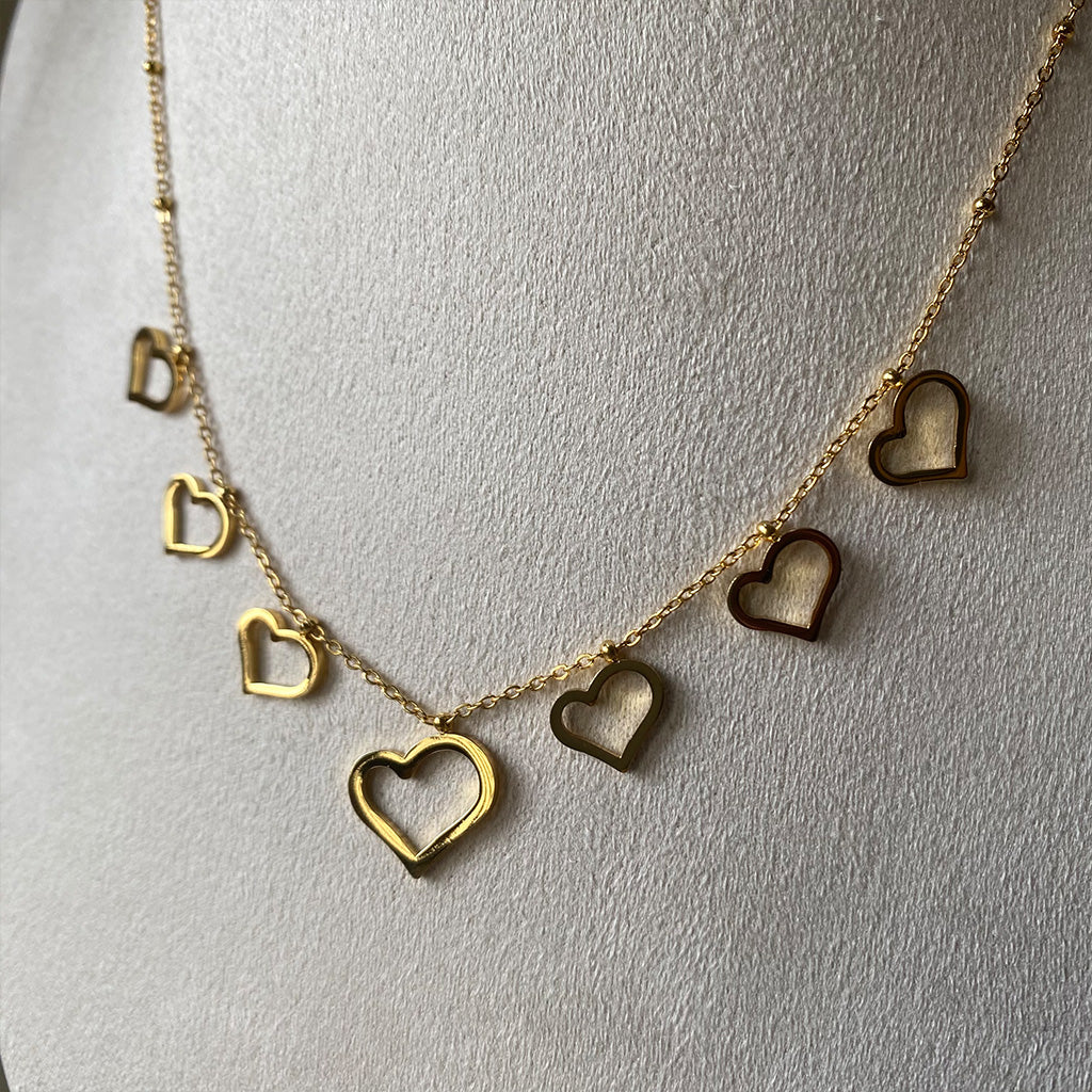 Multi Heart Charm Anti-Tarnish Chain Necklace – Gold-Toned Minimal Romantic Layered Jewellery