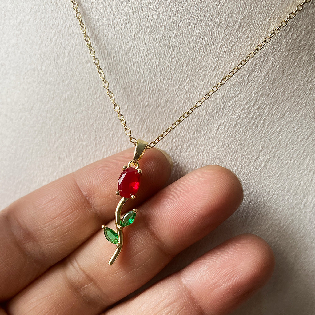Ruby Tulip Stem Necklace