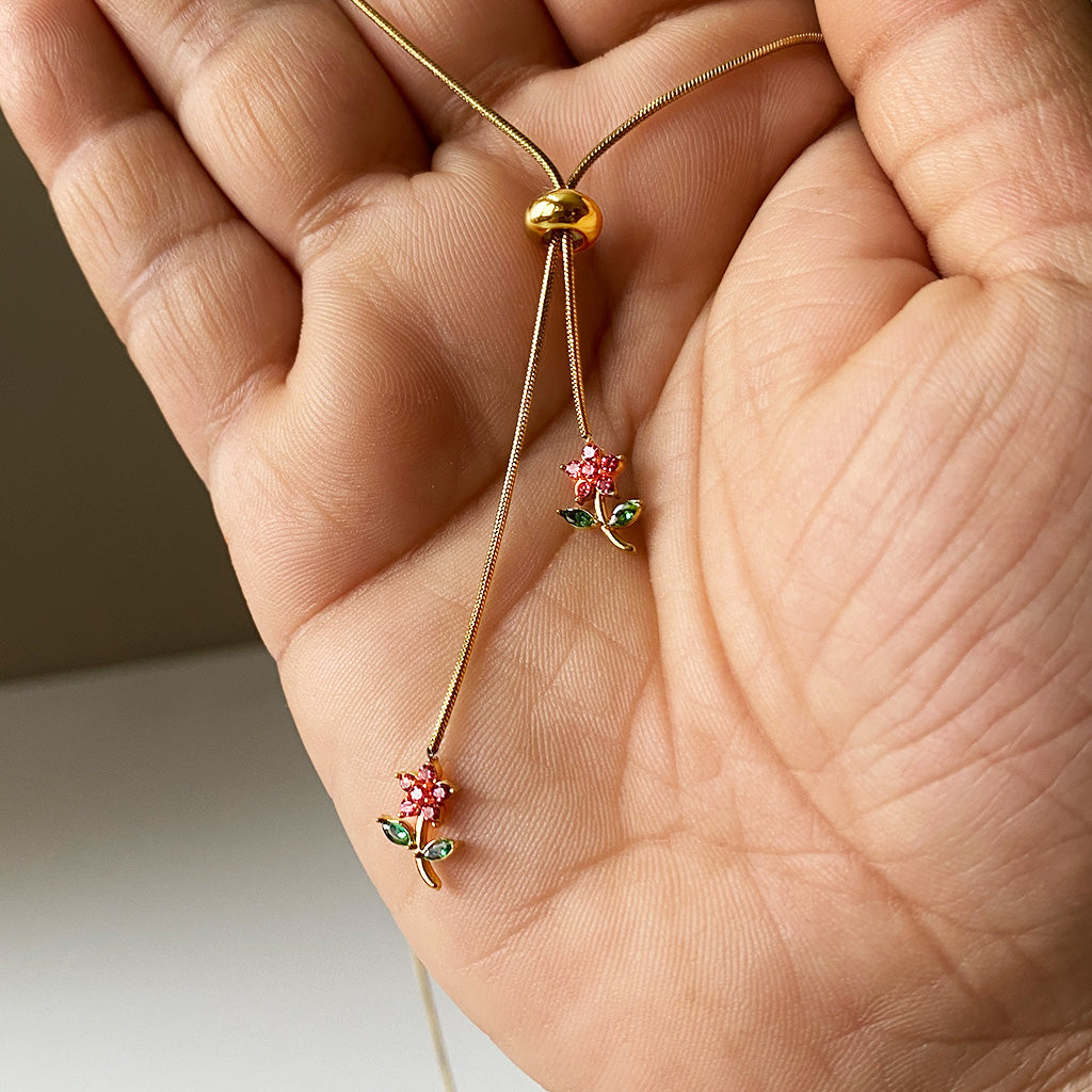Twin Flower Drop Necklace