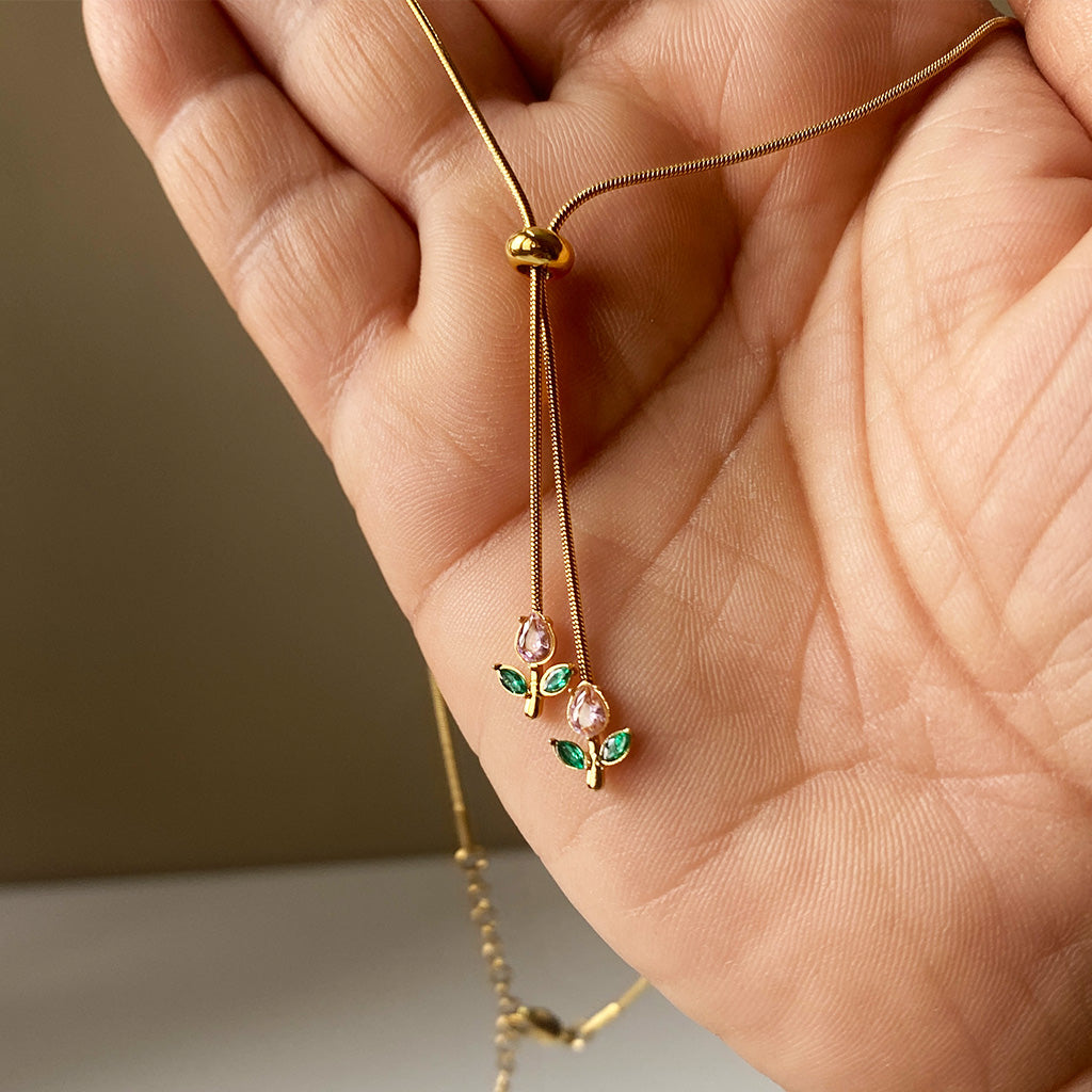 Twin Tulip Drop Necklace