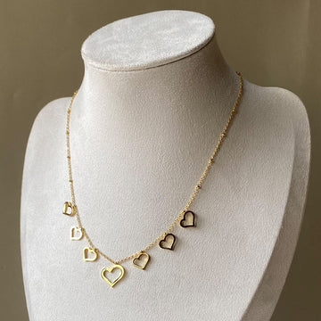 Multi Heart Charm Anti-Tarnish Chain Necklace – Gold-Toned Minimal Romantic Layered Jewellery