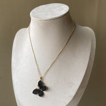 Black Butterfly Pendant Anti-Tarnish Chain Necklace – Gold-Toned Pearl Finish Minimal Charm Jewellery