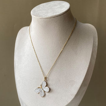 White Butterfly Pendant Anti-Tarnish Chain Necklace – Gold-Toned Pearl Finish Minimal Charm Jewellery
