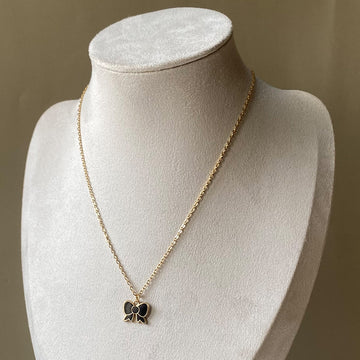 Black Mini Bow Pendant Anti-Tarnish Chain Necklace – Gold-Toned Cute Minimal Everyday Charm Jewellery