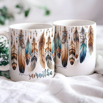 Personalised Feather Ceramic Mug