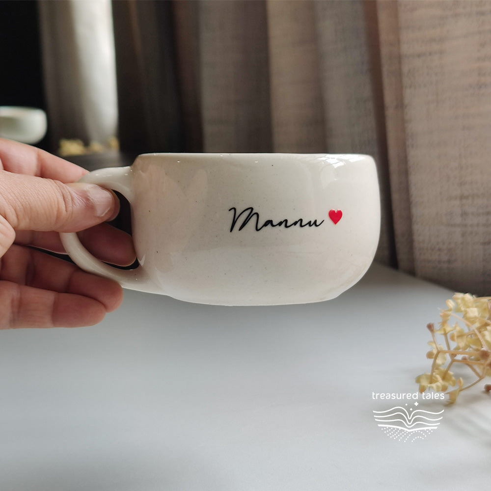 Personalised Off-White Cappuccino Cup with Heart