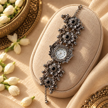 Noor Jahan Oxidised Floral Watch  – Jewellery Style Bracelet Watch