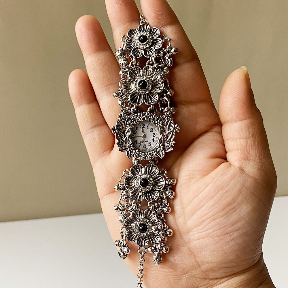 Noor Jahan Oxidised Floral Watch  – Jewellery Style Bracelet Watch