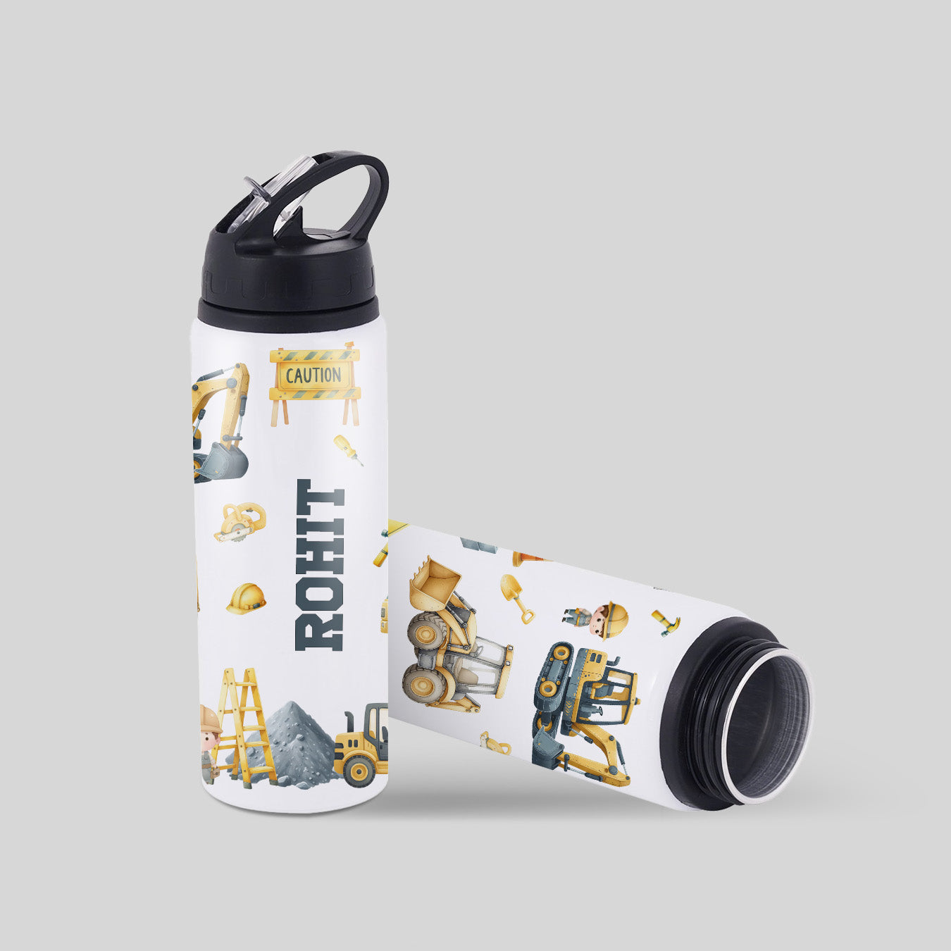 Personalised Kids Construction Flipsip Water Bottle 750 ml