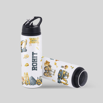 Personalised Kids Construction Flipsip Water Bottle 750 ml