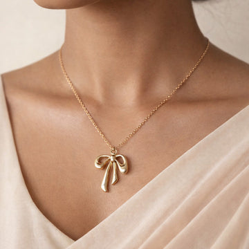 Ribbon Bow Pendant Anti-Tarnish Chain Necklace – Gold-Toned Minimal Elegant Charm Jewellery