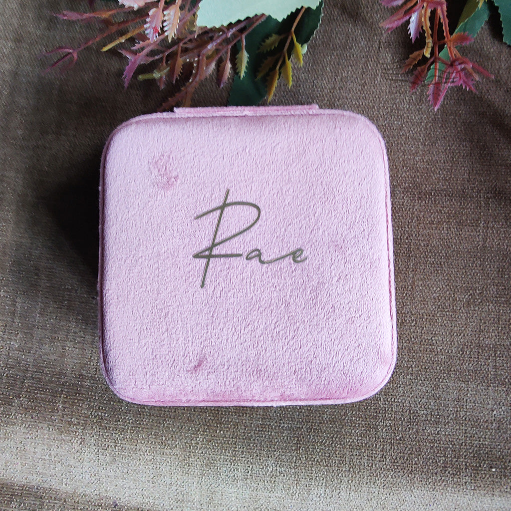 Personalised Velvet Mini Travel Jewellery Box – Compact Organizer for Rings, Earrings & Necklaces