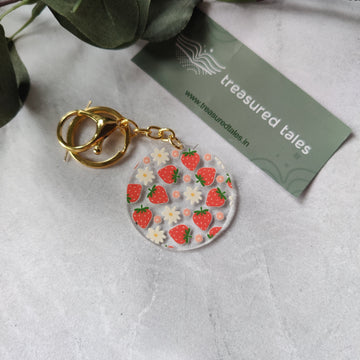 Strawberry with Daisy Acrylic Keychain
