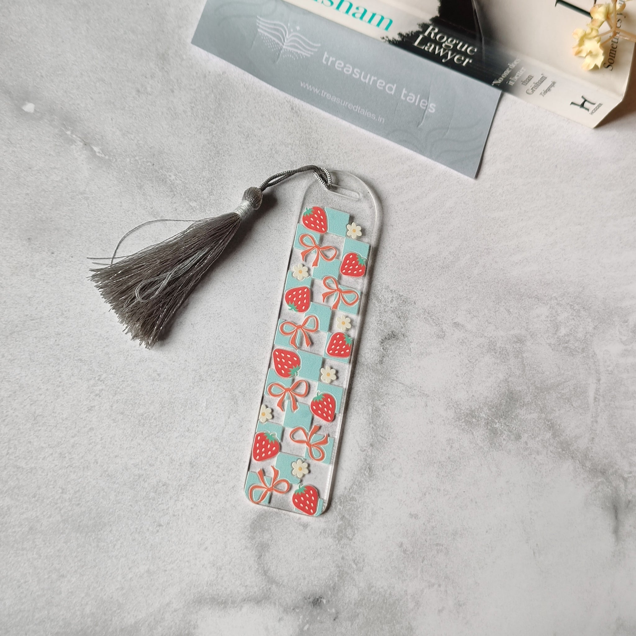 Strawberry with Daisy Flower Acrylic Bookmark