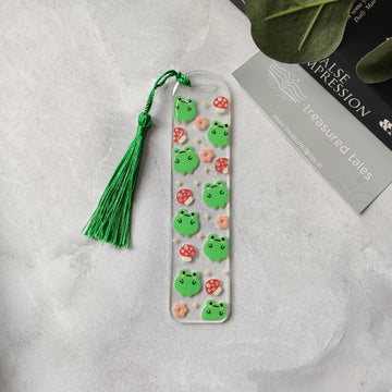 Green froggy and Mushrooms Acrylic Bookmark