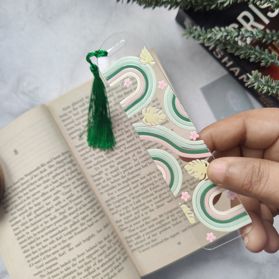Green Boho Waves Acrylic Bookmark