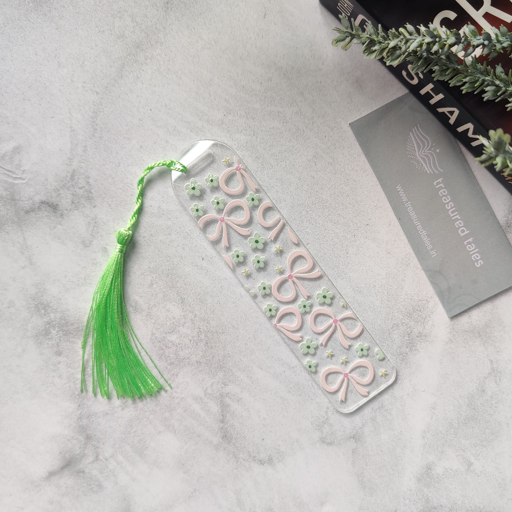 Pink Bow and Green Daisies Acrylic Bookmark