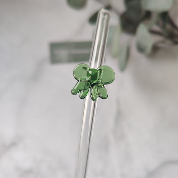 Reusable Clear Glass Straw with Green Bow, Vibrant and Adorable Bow Straw – Ideal for Smoothies, Milkshakes, Juices, Teas, Parties, and Gift-Giving