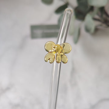 Reusable Clear Glass Straw with Yellow Bow, Vibrant and Adorable Bow Straw – Ideal for Smoothies, Milkshakes, Juices, Teas, Parties, and Gift-Giving
