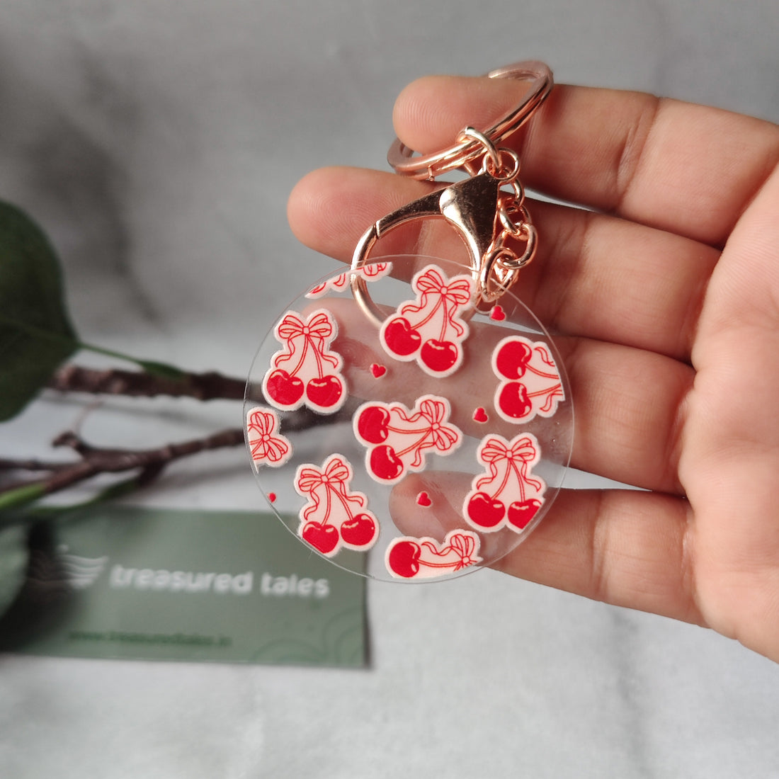 Red Cherry with Bow Acrylic Keychain