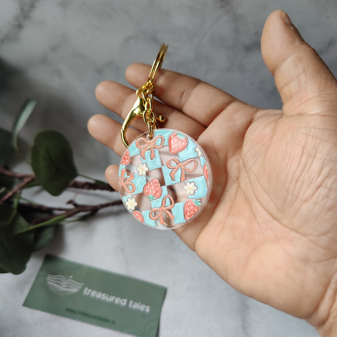 Strawberry with Daisy Flower Acrylic Keychain