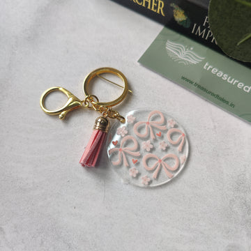Pink Bow and Daisy Flowers Acrylic Keychain