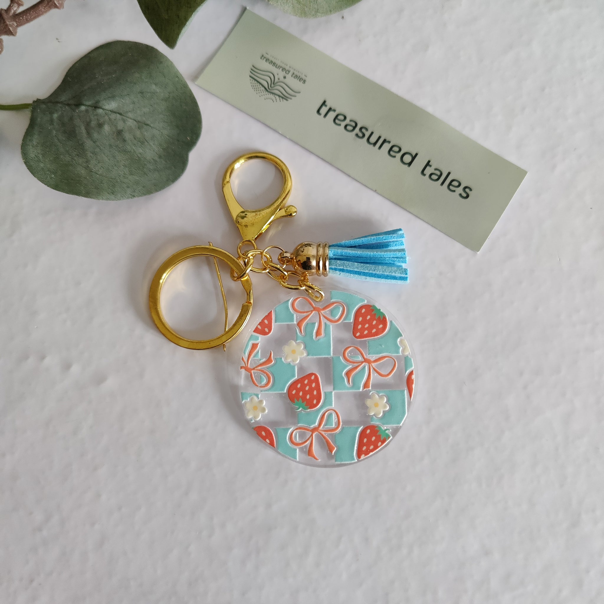 Strawberry with Daisy Flower Acrylic Keychain