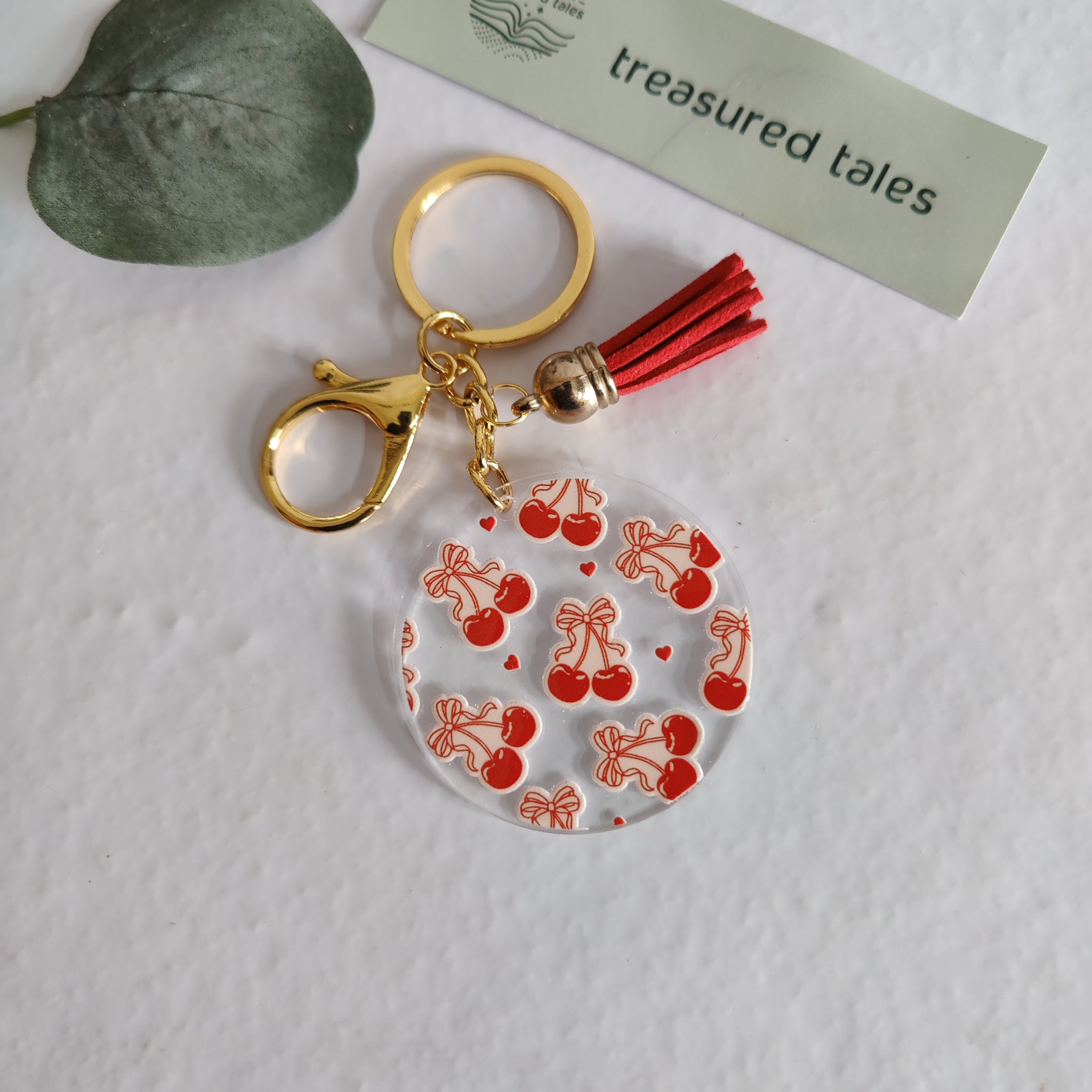 Red Cherry with Bow Acrylic Keychain