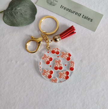 Red Cherry with Bow Acrylic Keychain