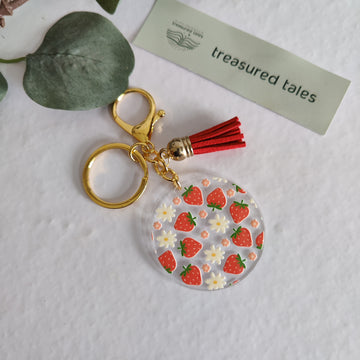 Strawberry with Daisy Acrylic Keychain