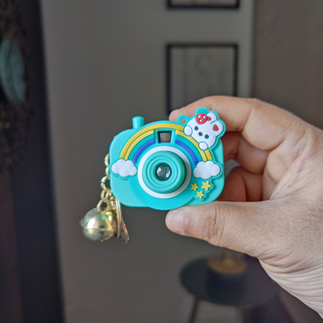 Aqua Rabbit Cute Camera Keychain with Picture Projector