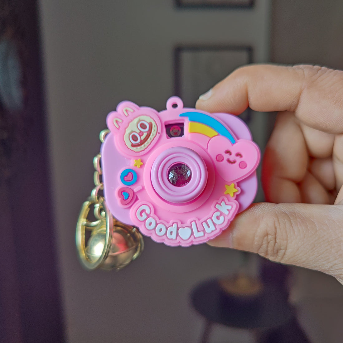 Pink Goodluck Cute Camera Keychain with Picture Projector