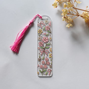 Pink Wild Flowers Acrylic Bookmark
