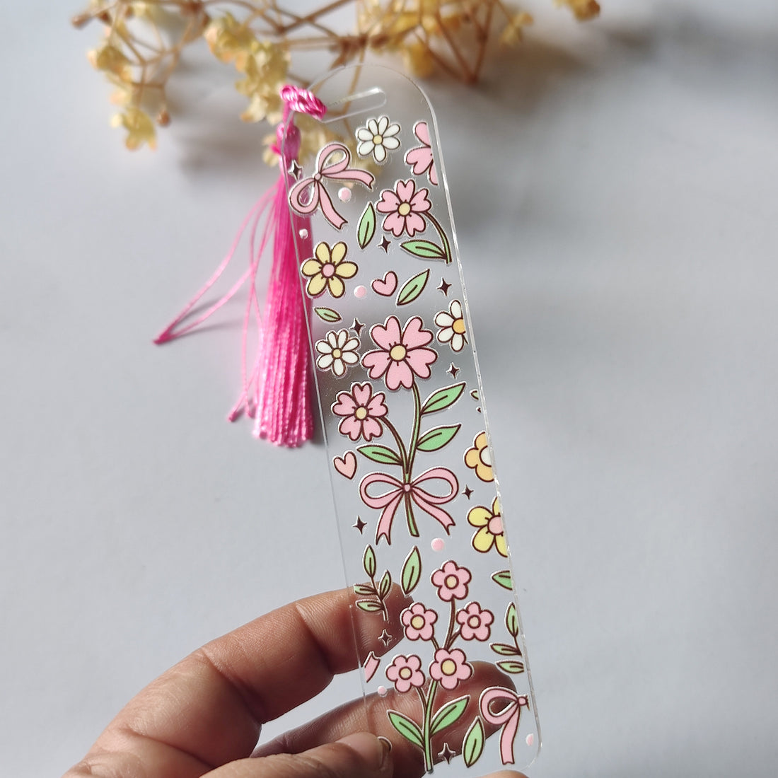 Pink Wild Flowers Acrylic Bookmark
