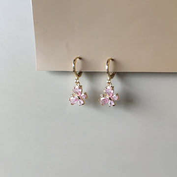 Mini Pink Flutter Earrings - Gold